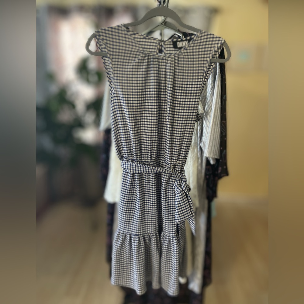 DKNY Blue and White Checkered Sleeveless Belted Dress Size 6 NWT $119 MSRP
